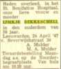 "Familiebericht". "Leeuwarder courant : hoofdblad van Friesland". Leeuwarden, 25-04-1947.